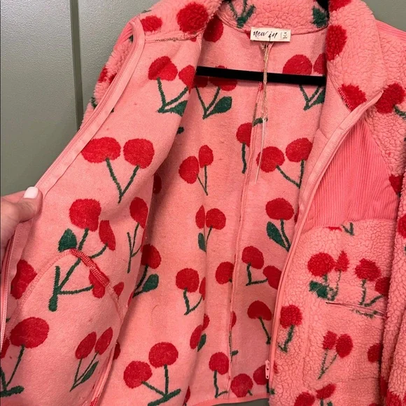 Pink Sherpa Jacket with Red Cherry Print - Picture 10 of 11